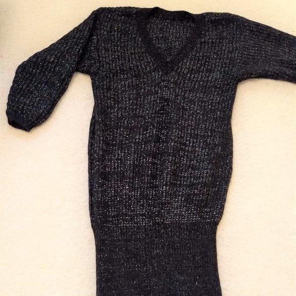 vintage 80s Benetton metallic chunky cable knit sweater dress NWOT - Picture 2 of 15